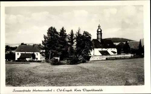 Ak Hartmannsdorf Reichenau im Erzgebirge, Teilansicht, Kirche