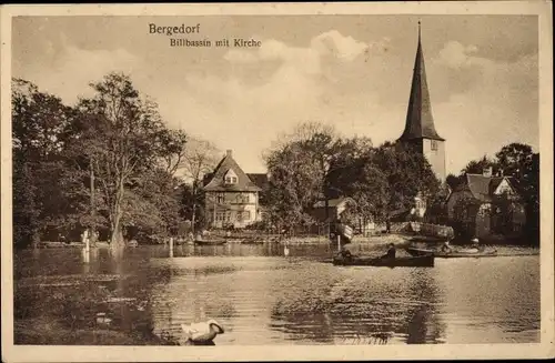 Ak Hamburg Bergedorf, Ruderpartie, Billbassin, Kirche