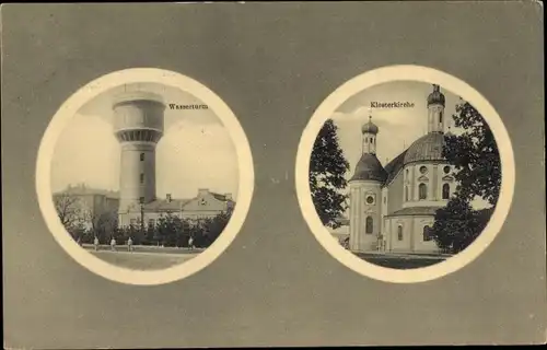 Ak Lagerlechfeld Graben Schwaben, Wasserturm, Klosterkirche