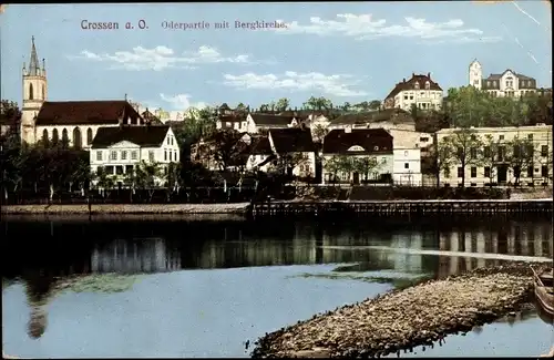 Ak Krosno Odrzańskie Crossen Oder Ostbrandenburg, Oderpartie mit Bergkirche