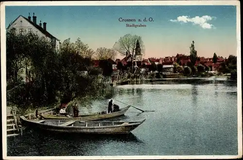 Ak Krosno Odrzańskie Crossen Oder Ostbrandenburg, Stadtgraben, Ruderboote