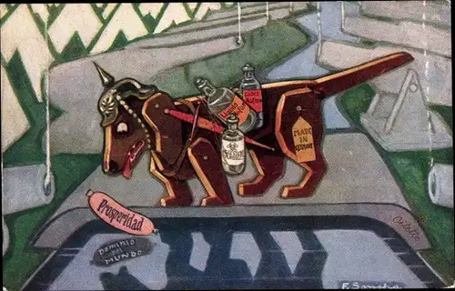 Künstler Ak De Hond en zijn Schaduw, deutscher Dackel mit Pickelhaube