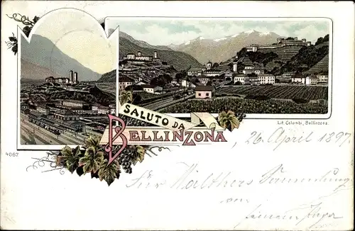 Ak Bellinzona Kanton Tessin, Blick auf den Ort, Bahnhof, Gleisseite