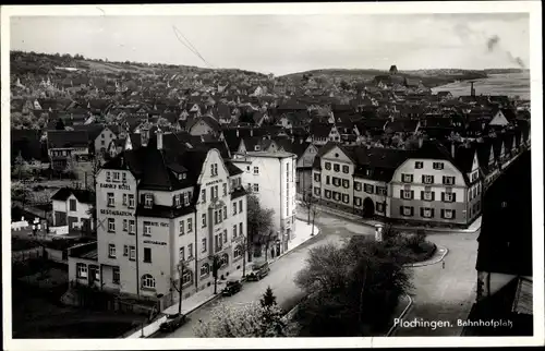 Ak Plochingen am Neckar, Bahnhofplatz, Bahnhof Hotel