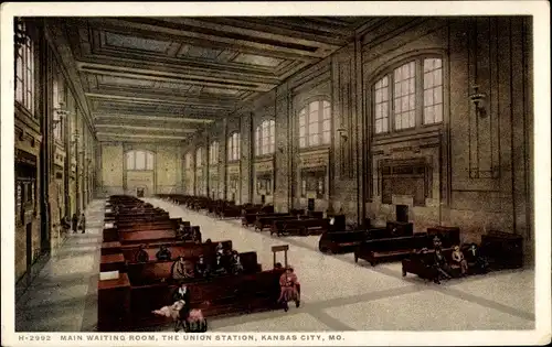 Ak Kansas City Kansas USA, Union Station, Hauptwarteraum
