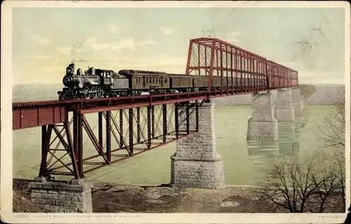 Ak Missouri USA, Santa Fe Brücke über den Missouri River