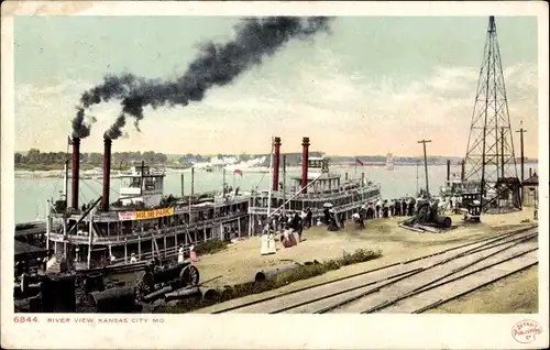 Ak Kansas City Missouri USA, Blick auf den Fluss, Dampfer