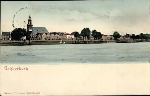 Ak Lekkerkerk Südholland, Wasserpartie, Häuser, Kirche