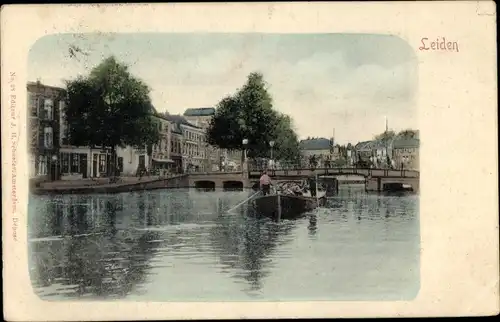 Ak Leiden Südholland Niederlande, Wasserpartie, Brücke, Ruderboot