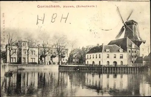 Ak Gorinchem Südholland Niederlande, Hafen, Schutkolk, Mühle