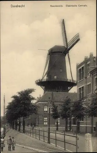Ak Dordrecht Südholland Niederlande, Noordendijk, Elektrizitätswerk, Mühle