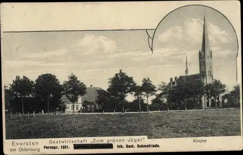 Ak Eversten Oldenburg in Oldenburg, Kirche, Gastwirtschaft zum grünen Jäger