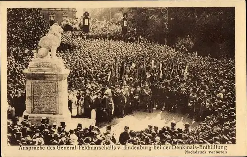 Ak Oldenburg in Oldenburg, Regimentsfest 91er, Denkmalsenthüllung, Generalfeldmarschall Hindenburg