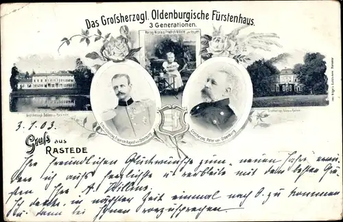 Ak Rastede in Oldenburg, Schloss, Großherzoglich Oldenburgisches Fürstenhaus, 3 Generationen