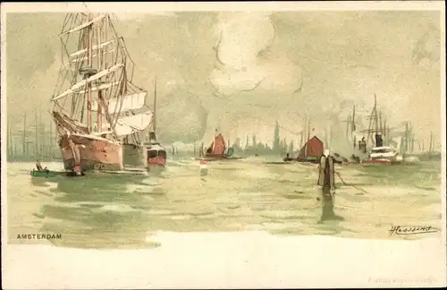 Künstler Litho Cassiers, H., Amsterdam Nordholland Niederlande, Hafen