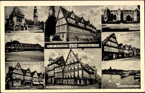 Ak Celle in Niedersachsen, Rathaus, Bahnhof, Herzogsschloss, Museum, Allerpartie