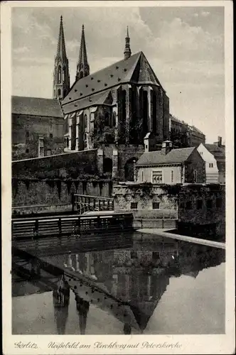 Ak Görlitz in der Lausitz, Neißebild, Kirchberg, Peterskirche