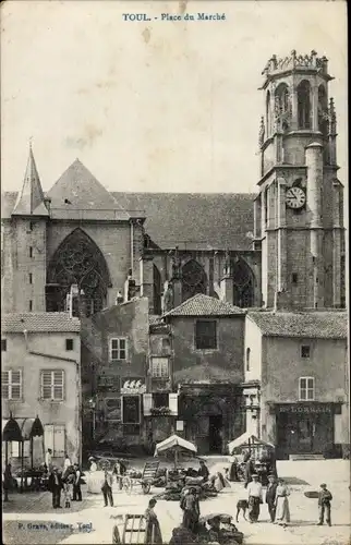 Ak Toul Meurthe et Moselle, Marktplatz, Kirche