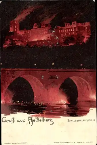 Künstler Litho Kley, Heidelberg am Neckar, Schlossbeleuchtung