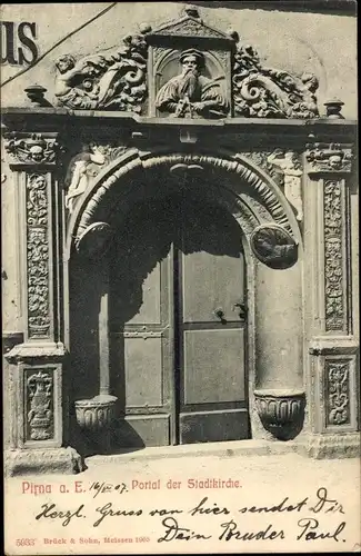 Ak Pirna, Portal der Stadtkirche