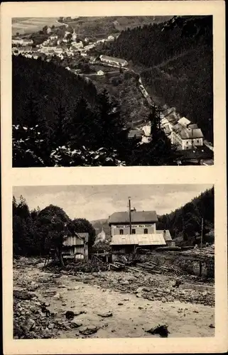 Ak Bad Gottleuba in Sachsen, Bärmühle, vor und nach Unwetter 8./9. Juli 1927