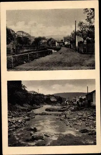Ak Bad Gottleuba in Sachsen, Wasserstraße vor und nach Unwetter 1927
