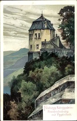 Künstler Ak Königstein an der Elbe Sächsische Schweiz, Festung, Friedrichsburg, Pagenbett