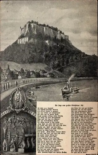 Ak Königstein an der Elbe Sächsische Schweiz, Burg, Die Sage vom großen Königsteiner Faß