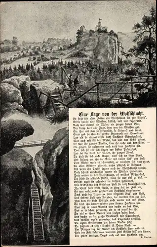 Ak Hohnstein Sächsische Schweiz, Eine Sage von der Wolfsschlucht