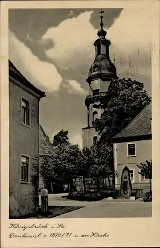 Ak Königsbrück in der Oberlausitz, Denkmal von 1870/71, evangelische Kirche
