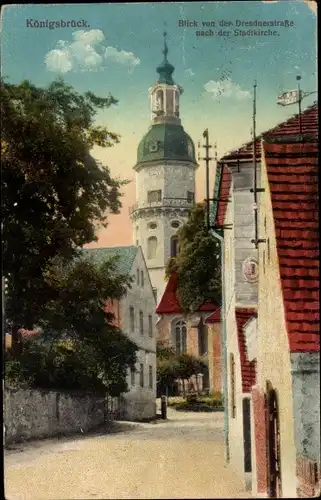Ak Königsbrück in der Oberlausitz, Dresdner Straße, Stadtkirche
