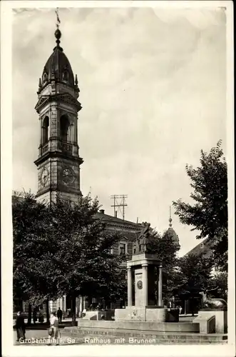 Ak Großenhain Sachsen, Rathaus, Brunnen