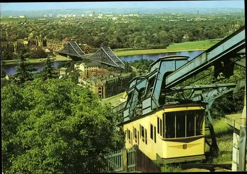 Ak Dresden Nordost Loschwitz, Blick von der Loschwitzhöhe zum Blauen Wunder, Schwebebahn