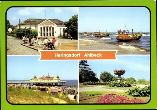 Ak Ostseebad Ahlbeck Heringsdorf auf Usedom, Kulturhaus, Strand, Seebrücke, Kuranlagen