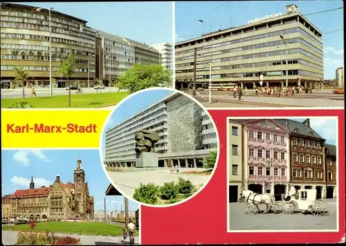 Ak Karl Marx Stadt Chemnitz in Sachsen, Centrum-Warenhaus, Ernst-Thälmann-Straße, Denkmal