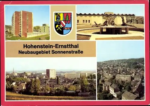 Wappen Ak Hohenstein Ernstthal Landkreis Zwickau, Neubaugebiet Sonnenstraße, Plattenbauten