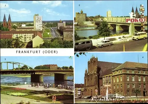 Ak Frankfurt an der Oder, Blick vom Hochhaus, Brücke der Freundschaft, Rathaus
