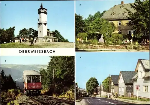 Ak Oberweissbach im Thüringer Wald, Fröbelturm, Fröbelhaus, Standseilbahn, Sonneberger Straße