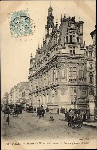 Ak Paris X, Rathaus und Faubourg Saint-Martin