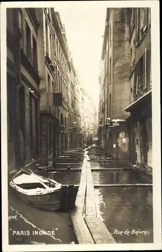 Postkarte Paris-V, Rue de Bièvre, Die große Seine-Flut Januar 1910