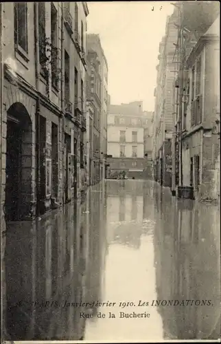 Postkarte Paris-V, Rue de la Bûcherie, Die große Seine-Flut Januar 1910