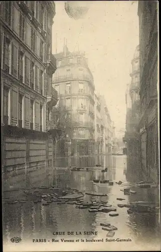 Ak Paris VII, Rue Vaneau, Boulevard Saint Germain, Die große Seineflut, Januar 1910