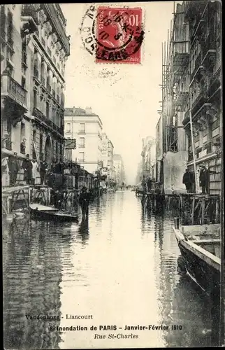 Postkarte Paris XV Vaugirard, Rue St Charles, Die große Seine-Flut Januar 1910