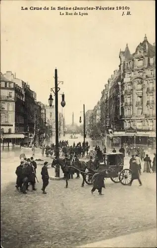 Postkarte Paris XII Reuilly, Rue de Lyon, Die große Seine-Flut Januar 1910