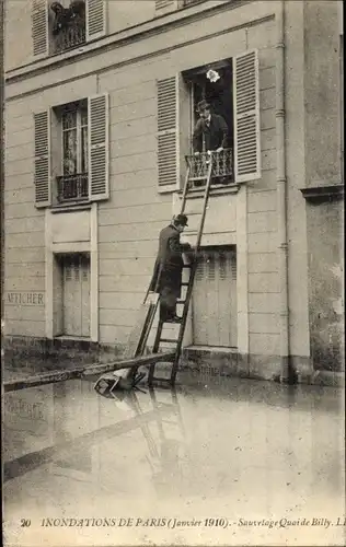 Postkarte Paris VII, Quai de Billy, Die Große Seine-Flut Januar 1910