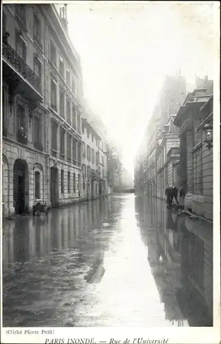 Ak Paris VII, Rue de l'Université, Paris überschwemmt, die große Seine-Flut im Januar 1910