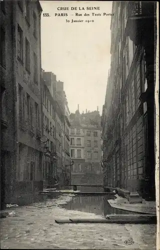 Ak Paris-V, Rue des 3 Portes, Die große Seineflut, Januar 1910