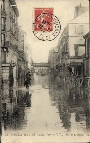 Ak Paris XV Vaugirard, Rue de Lourmel, Hochwasser 1910