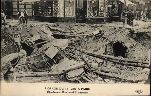 Ak Paris VIII, Der Sturm vom 15. Juni, Boulevard Haussmann