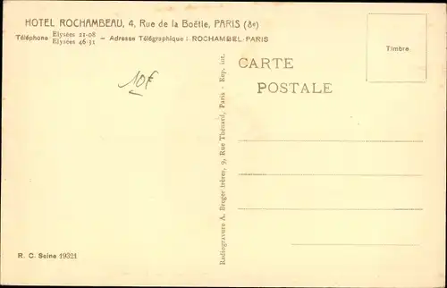 Ak Paris VIII., Hotel Rochambeau, 4, Rue de la Boetie